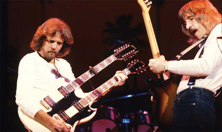 Don Felder and Joe Walsh ripping it up - likely on "Hotel California."